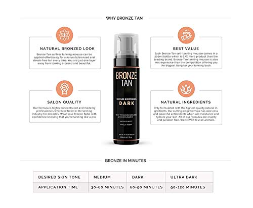 Bronze Tan Dark Self Tanner and Self Tanning Mousse For Fair to Medium Skin Tones Salon Quality Vanilla Scented Self Tanners Best Sellers (200 ml/ 6.7 oz)