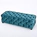 Provence Dark Teal Tufted Velvet Fabric Rectangle Ottoman Bench