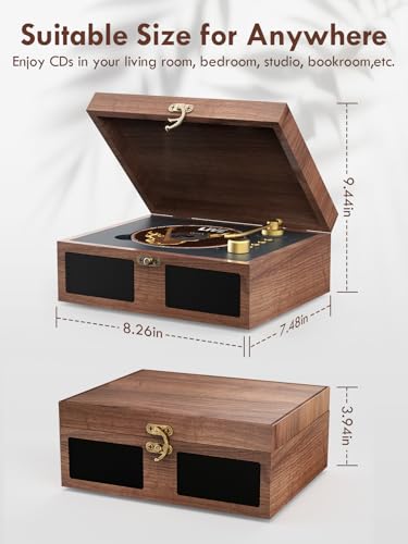 Image of CD Player with Built-in Speakers Portable with Bluetooth Input&Output Nostalgic Desktop CD Players for Home Music Box Player with Stereo Sound Remote Control Brown