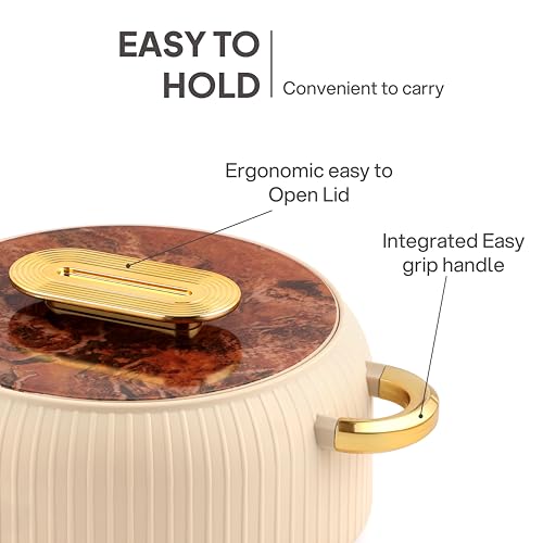 Image of CELLO Castella Insulated Steel Casserole Set of 3 Pcs (1000ml, 1000ml, 1500ml) Gold Beige | Airtight Lid Hot Pot Case Keeps Food Hot & Warm for Long Hours, Casserole Set for Roti Chapati Rice Biryani