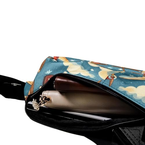 Mochila de hombro tipo bandolera cruzada con estampado clásico de aviones vintage 5