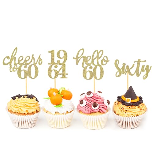 Moitkptt CQ-060 24 Pcs Glitter 60Th Birthday Cupcake Toppers For Celebrating Sixty Years Old Birthday Party Decorations thumb #4