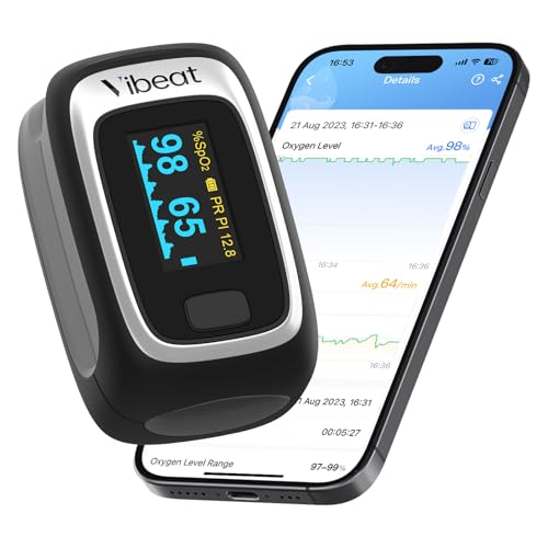 Bluetooth Fingertip Pulse Oximeter, Vibeat SPO2 Monitor with Vihealth APP,