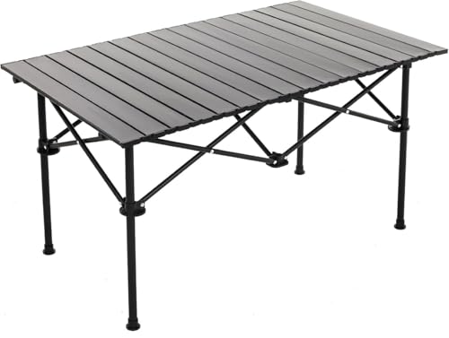 Image of Portable Folding Camping Table with Aluminum Slat Top, Heavy-Duty Steel Frame, Adjustable Stable Legs, Lightweight Outdoor Table for Camping, Picnic, BBQ, Travel & Garden Use