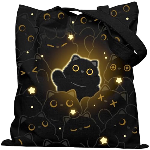 EFFUSON Cat Tote Bag, Cute Cat Lovers Totes Bag for Women,Two Sided Printing Coquette Canvas Tote Bag with Pocket & Snap