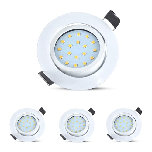 Image of Allesgute 4X 5W Recessed Ceiling Lights, Round, White, Cool White 6000K