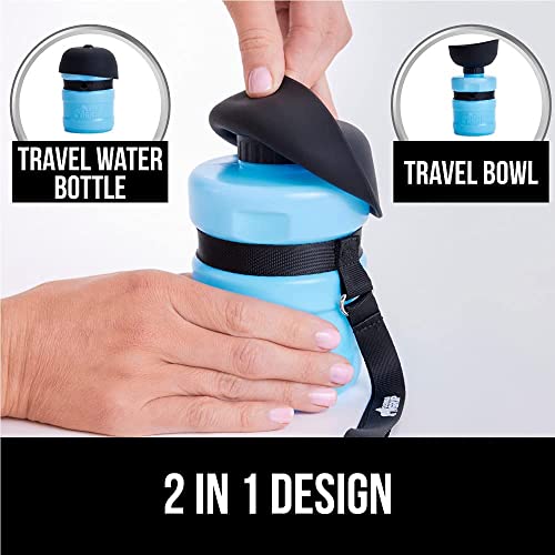 Gorilla Grip Leak Proof Portable Dog Water Bottle, 16Oz, Multifunction Design With Bowl Cap, Food Grade Silicone, Dogs Drink Dispenser, For Puppy Walks, Traveling, Hiking, Keep Pets Hydrated, Blue #TOP2