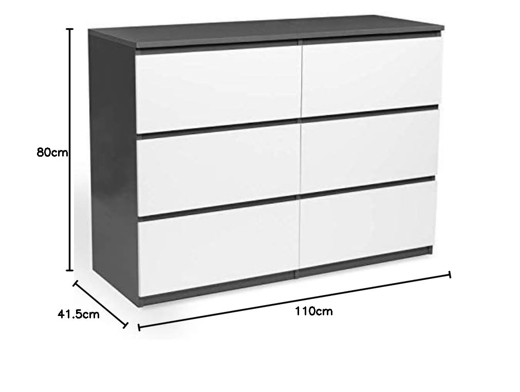 IDMarket - Commode 6 tiroirs TOMI 110 cm Bois Gris et Blanc