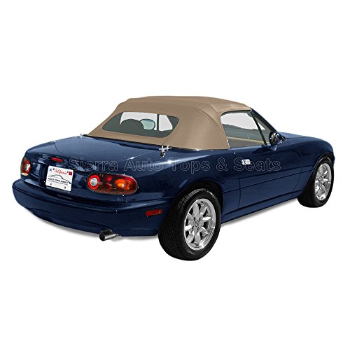 Sierra Auto Tops & Seats Convertible Top for 1990-2005 Mazda Miata MX5 - Neutral, Stayfast Canvas - Convertible Top Replacement with Heated Glass Window - Complete Soft Top - No Rain Rail