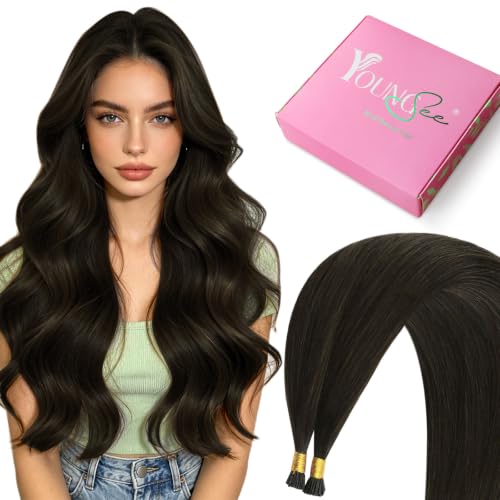 Image of YoungSee I Tip Extensions Ash Brown Itip Human Hair Extensions Dark Brown 14 Inch I Tips Hair Extension Real Human Hair Short Itip Hair Extension for Short Hair Tip Extension 70 Strands 50g