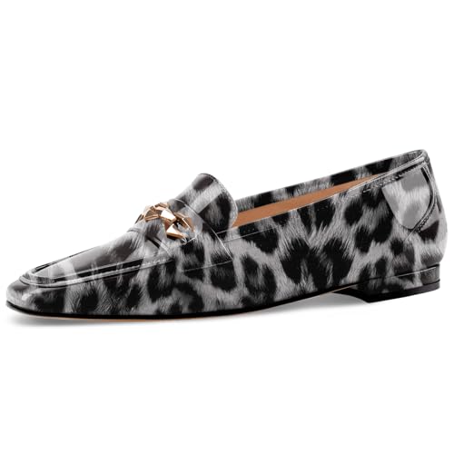 Image of Oh Mispares Womens Loafers Square Toe Low Heel Penny Loafers Fashion Comfortable Slip on Flats Casual Dressy Shoes for Women Work Office Patent Leather