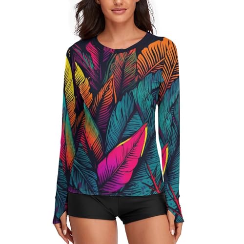Vêtement de sport anti-UV femme motif feuilles tropicales pour la gym