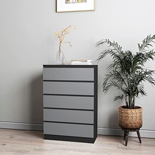 URBNLIVING 4 Or 5 Drawer Skagen Wooden Bedroom Chest Cabinet No Handle Storage Cupboard Modern (Black Carcass + Black Drawers, 4 Drawers)