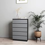 URBNLIVING Skagen Kommode aus Holz mit 4 oder 5 Schubladen, ohne Griff, Aufbewahrungsschrank modern (schwarzer Korpus + graue Schubladen, 5 Schubladen)