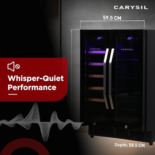 Image of Carysil Wine Chiller & Soft Drink Cooler, Stores up to 20 Wine Bottles & up to 75 Cans, Free Standing, Dual Zone (3C-12C White Wine & 12C-20C Red Wine), Toughened Glass Door, Ideal for Home