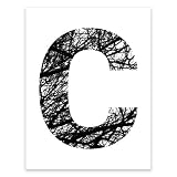 Andaz Press Minimalist Black and White Wall Art Print Poster, Tree Branches Nature Photography, Monogram Initial Letter C, 8.5x11-inch Sign, 1-Pack, Bedroom Living Room Office Decor