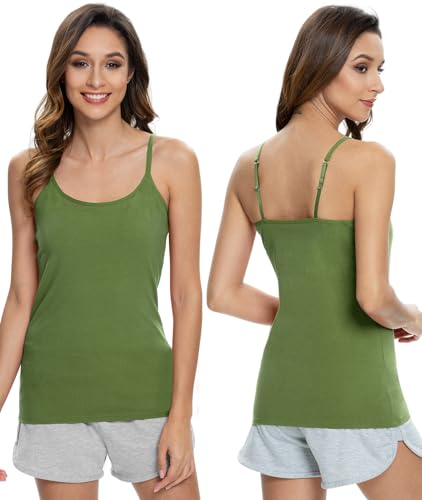 Image of Air Curvey 3 Pack Camisole Tops for Women Built in Bra Adjustable Spaghetti Strap Cotton Undershirt Tanks Layering Tops