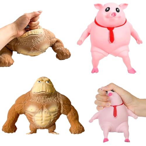 Pig squeeze leksaker, gorilla stress leksaker och gris squeeze leksaker, obryteliga anti-stressgrisar, TPR stretching gorillas, lämpliga för barn och vuxna, stress och roligt