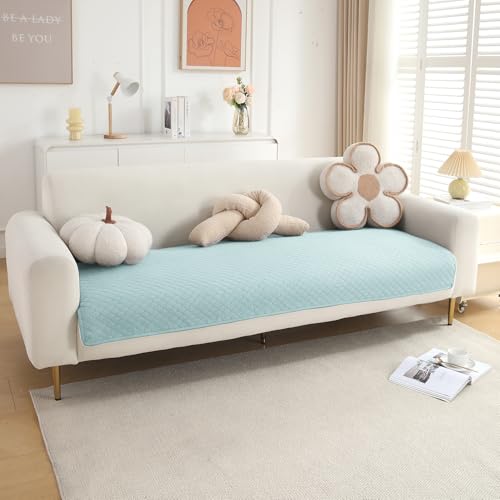 Image of HOKIPO Polyester Quilted Sofa Cover Mats For 1 /2 /3 Seater Sofa And L Shape. Make Your Own Sofa Cover Set, Mat Length 90(D) X 60(L) Cm, Light Sky Blue (In-716-Lsbl)