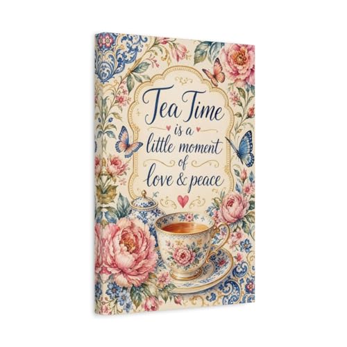 Impression sur toile haut de gamme tasse à thé fleurie avec châssis de 3 cm