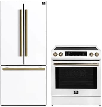 FORNO Premium 2-Piece Kitchen Bundle: 30-Inch Induction Range and 31-Inch French Door Refrigerator, White