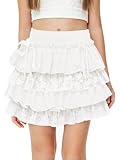 Girls Ruffle Tiered Mini Skirt Kids Cute Bowknot Lace Trim Lolita Skirts with Shorts 5-14 Years White
