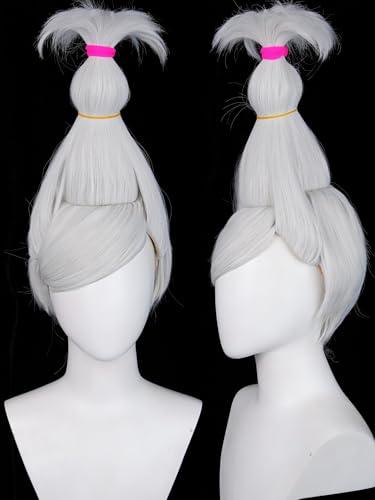Image of Half and Half Ayase Grandma White Cosplay Wig for Women Long Silver White Anime Costume Wigs + Hair Tie for Halloween Party