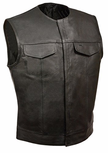 MONACO TRADERS Men's Sons of Anarchy Leather Vest | Single Back Panel Motorcycle Rider Jacket(5XL, Black)