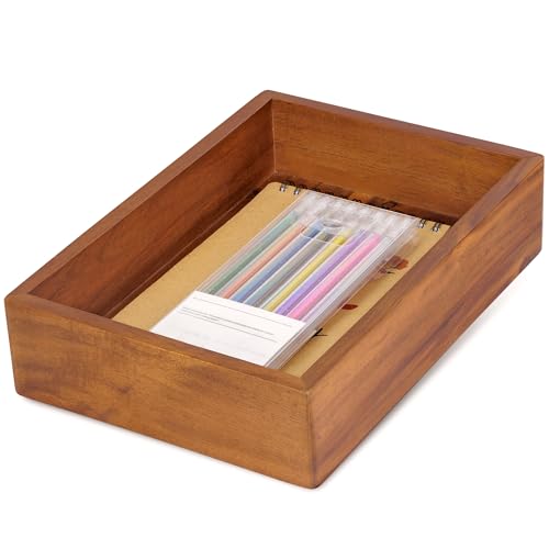 Demigo Acacia Wood Desk Organizer Tray - 9.5x6.7x2 Inch Letter & ...