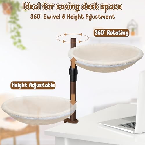 MALLMALL6 Cama de mesa para gatos – Rede interna com rotação de 360° e altura ajustável com capa lav