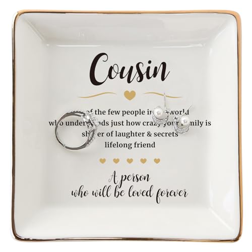 VINCOMIC Inspirational Ceramic Jewelry Tray-Heartfelt Keepsake Gift for Cousins, Best Friends, Loved Ones - Perfect for Sharing Love, Laughter, Secrets - Ideal for Mother's Day, Birthday, Christmas