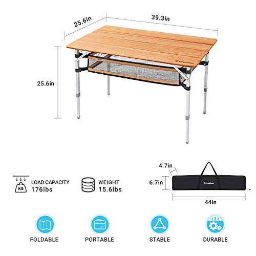 KingCamp 4 Folds Bamboo Camping Table, Folding Table Aluminium Frame 2–6 People - Image 3