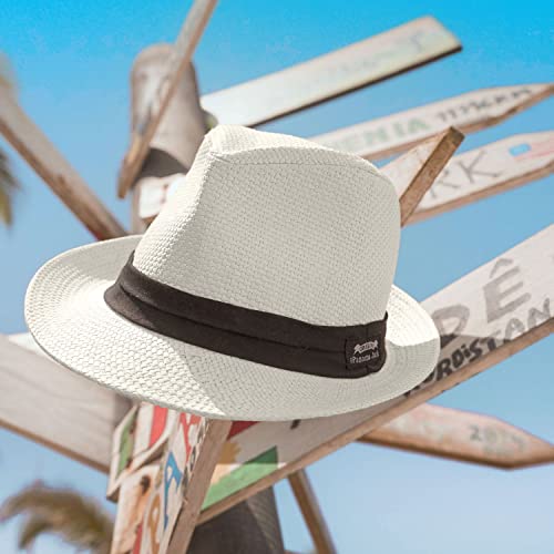 Panama Jack Solid Ribbon Fedora Hat With Black Band (Ivory, Large) #TOP1
