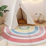 LIULA Soft Plush Rainbow Rug for Kids Room - Alphabet Non Slip Nursery Bedroom Playroom Washable Classroom ABC Circle Rug for Kids Baby Toddlers, 31.5'39.4'