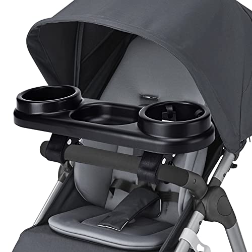 BOWINR Stroller Tray with Cup Holder, Universal Stroller Tray Snack Catcher Stroller Snack Attachment, Upgraded Removable Non-Slip Cup Holder for Stroller Black