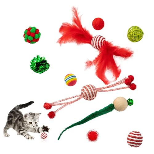 CavspkArt Set di Giocattoli Natalizi Interattivi per Gatti - Decorazione per Feste di Natale, Regalo (10 Pezzi)