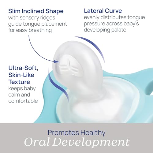 Image of Chicco PhysioForma Dual Soft Orthodontic Pacifier for Babies 6-16 Months, 100% Soft Silicone, Supports Breathing, One-Piece Design, Included Sterilizing Case, BPA Free, 2-Pack, Grey /Ultramarine