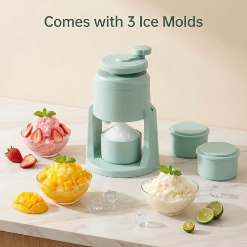 Manual Ice Shaver & Snow Cone Machine, Sky Blue Hand Crank Ice Crusher with 3 Reusable Ice Molds, Portable BPA-Free Shaved Ice Maker for Home & Outdoor - Thumbnail 6