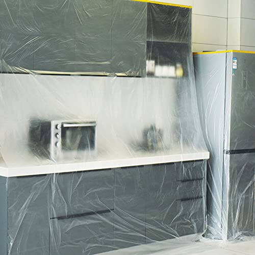 TAPEBEAR Abdeckfolie Mit Klebeband 3 Rollen, Transparent malerabdeckfolie, Selbstklebende Malerband Mit Abdeckfolie Zum Schutz Von MöBeln, Staubschutz, 1400mm x 27m