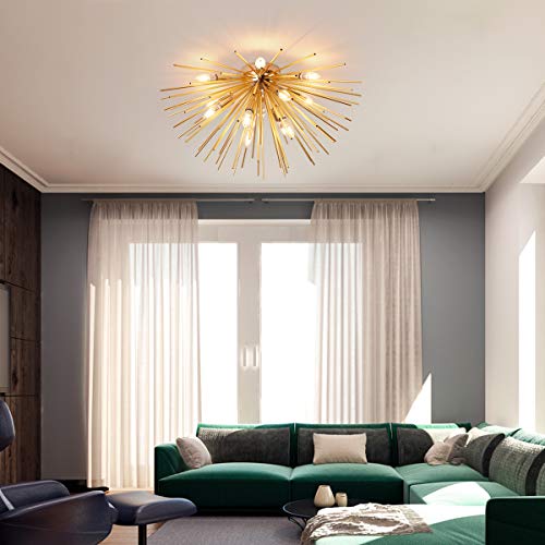 Jaycomey Sputnik Ceiling Light Fixtures, Mid-Century 12 Lights Gold Firework Ceiling Light, Modern Semi Flush Mount Ceiling Lamp For Bedroom Living Dining Room, E12, Dia 29.5 Inch #TOP1