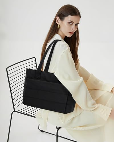 Tote Bag for Women, Quilted Puffer Tote Purses with Compartments, Lightweight Shoulder Bag Handbags for Work, Travel2