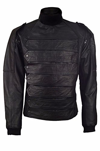 Mens Bucky The Winter Soldier Barnes Bomber Military Style Formal Real Sheepskin Leather Jacket