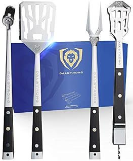DALSTRONG - 4-Piece Premium Grill Kit - High-Carbon Stainless Steel - G10 Handles -Tongs, Spatula, Fork, Silicon Bruch - Carrying Case Included