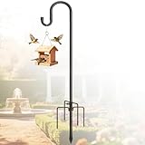Harrms Schäferhaken Garten, 20mm Extra Starke Vogelfutterstange & Laternenhalter mit 5 Zinken, Hirtenhaken Metall 195cm Verstellbar für Vogelfutterhaus, Hochzeitsdeko, Lichterketten, Schwarz