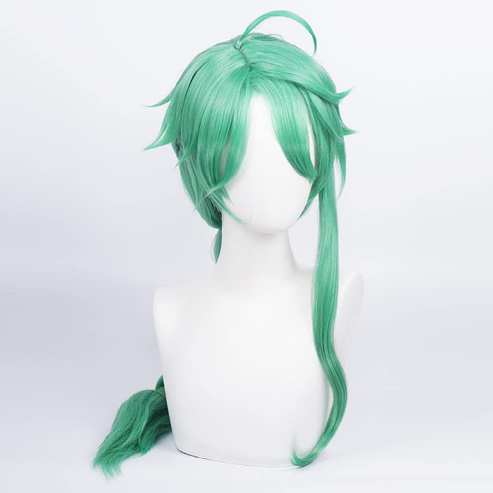 Green Long Pogtail Braids Heat Resisitant Synthetic Hair for Adult Women Men Halloween Cos Anime Role Play Replacement Wigs - Image 4