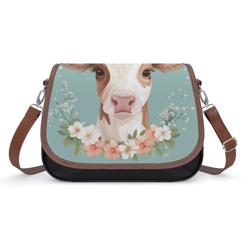 Sac à main pour femmes mignon veau avec fleurs en cuir imperméable