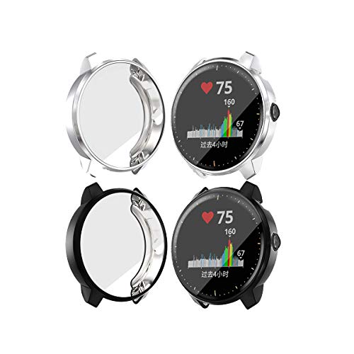 TenCloud for Garmin Vivoactive 3 Watch Replacement TPU Protective Cases Armor Rugged Cover Sleeves Shock-Proof/Scratch-Resistant (Not Fit Vivoactive 3 Music Version) (Black&Silver)