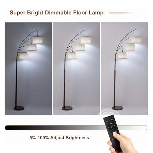 Image of 3 Light Arc Floor Lamps for Living Room, 2400LM Super Bright Floor Lamp with Remote Control, 80 inch Tall Floor Lamps with Stepless Dimmable, Mid Century Tree Floor Lamp for Bedroom, Office