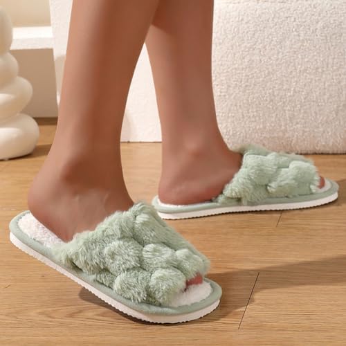 Fuzzy Open Toe Slippers for Women, Cozy Fleece Lined House Shoes with Thick Non-Slip Sole,Winter Home Fuzzy Slipper3