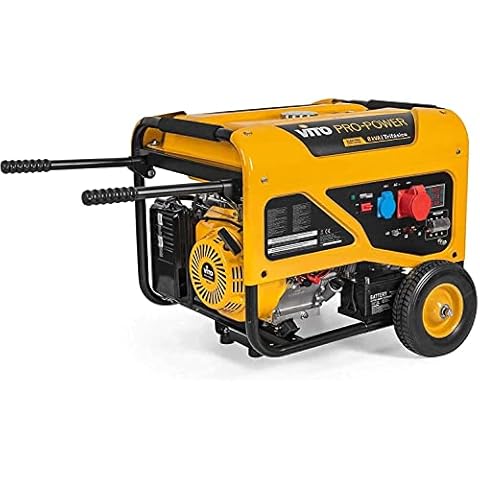 VITO 400v 6.5KW AVR Benzin Stromerzeuger 3-Phasen 16A 8kVA 15PS 25L Tank mit E-Starter, luftgekühlt, Ölmangelsicherung, Überlastschalter, Profi 4-T Generator Notstromaggregat Cover